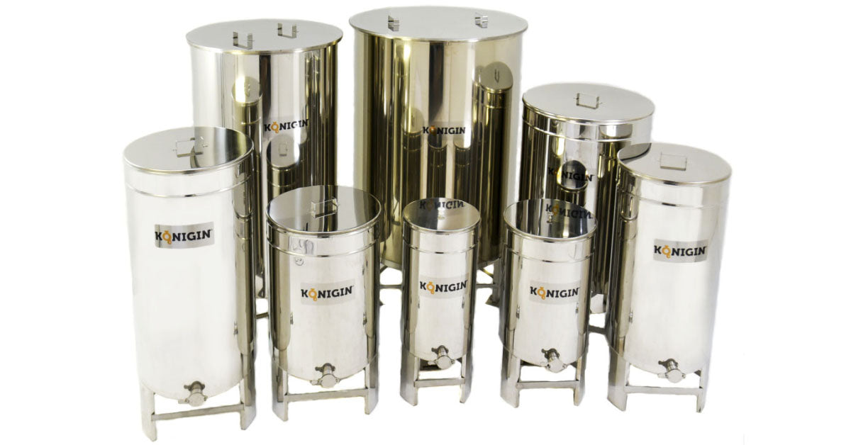 stainless steel honey tank. integrated handles and legs