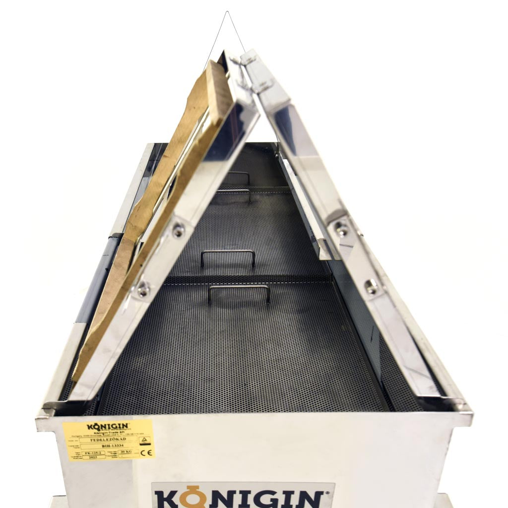 uncapping table for the hobbyist to sideliner beekeper. 2 work stations and 1 frame holder rack. holds about 12 frames. For storage, legs are removable, frame rack and A frame fordable.
