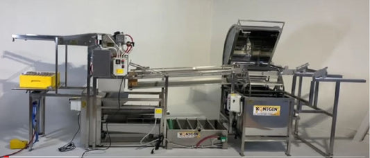 professional extractor line that is premium quality.  All stainless steel construction, reliable and easy to use.  The 23' long.  220V and pneumatic air supply required.  Extract up to 72 boxes per hour.  Includes pneumatic uncapper, automated uncapper, wax press or cappings melter, in and out feed tables, horizontal extractors, sump and pump.