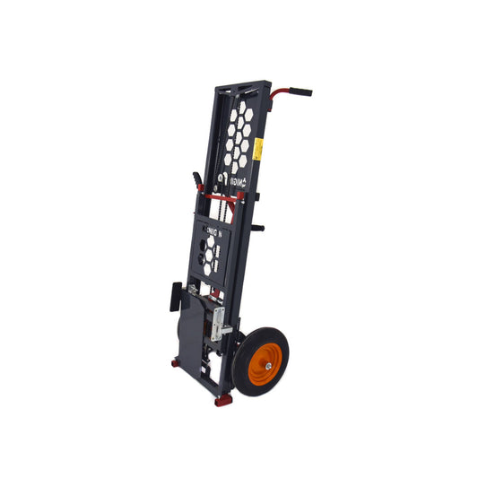 Manual hive lifter.  All powder coated steel all terrain wheels.  