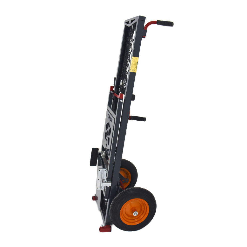 Manual hive lifter.  All powder coated steel all terrain wheels.  