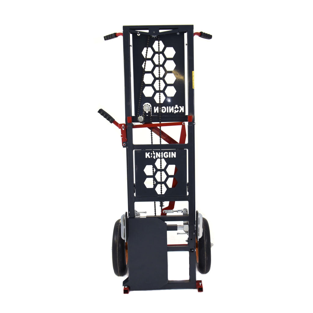 Manual hive lifter.  All powder coated steel all terrain wheels.  